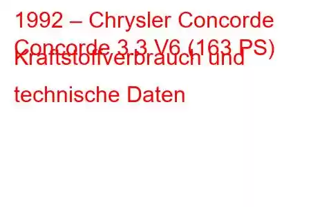 1992 – Chrysler Concorde
Concorde 3.3 V6 (163 PS) Kraftstoffverbrauch und technische Daten