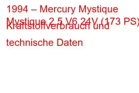 1994 – Mercury Mystique
Mystique 2.5 V6 24V (173 PS) Kraftstoffverbrauch und technische Daten