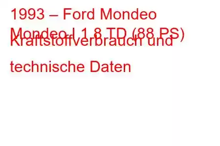 1993 – Ford Mondeo
Mondeo I 1.8 TD (88 PS) Kraftstoffverbrauch und technische Daten