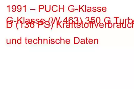 1991 – PUCH G-Klasse
G-Klasse (W 463) 350 G Turbo D (136 PS) Kraftstoffverbrauch und technische Daten