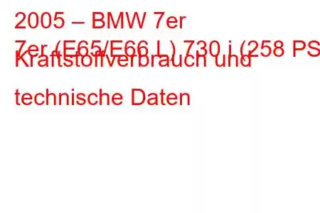 2005 – BMW 7er
7er (E65/E66 L) 730 i (258 PS) Kraftstoffverbrauch und technische Daten