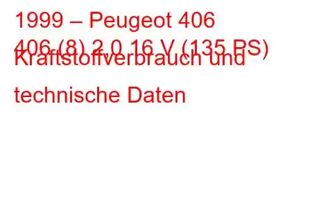 1999 – Peugeot 406
406 (8) 2,0 16 V (135 PS) Kraftstoffverbrauch und technische Daten