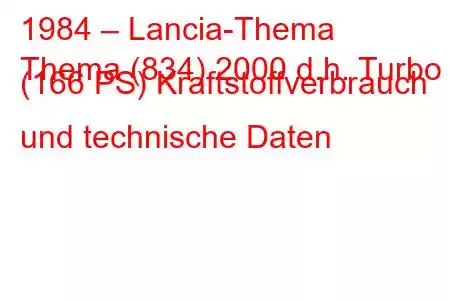 1984 – Lancia-Thema
Thema (834) 2000 d.h. Turbo (166 PS) Kraftstoffverbrauch und technische Daten