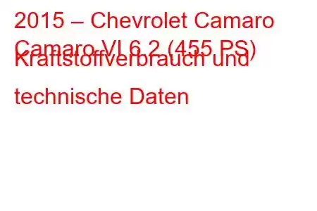 2015 – Chevrolet Camaro
Camaro VI 6.2 (455 PS) Kraftstoffverbrauch und technische Daten