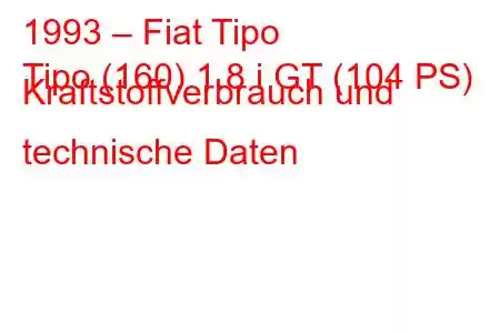 1993 – Fiat Tipo
Tipo (160) 1.8 i GT (104 PS) Kraftstoffverbrauch und technische Daten