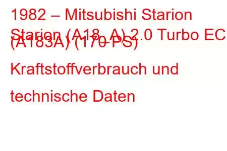 1982 – Mitsubishi Starion
Starion (A18_A) 2.0 Turbo ECi (A183A) (170 PS) Kraftstoffverbrauch und technische Daten