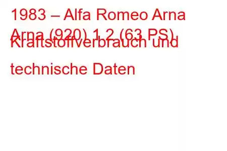 1983 – Alfa Romeo Arna
Arna (920) 1.2 (63 PS) Kraftstoffverbrauch und technische Daten