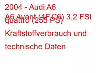 2004 - Audi A6
A6 Avant (4F,C6) 3.2 FSI quattro (255 PS) Kraftstoffverbrauch und technische Daten