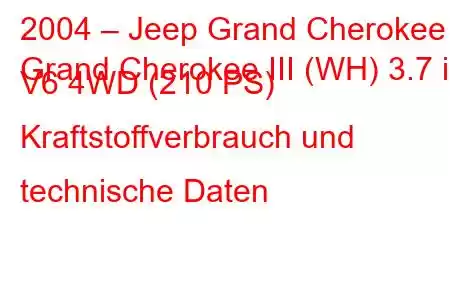 2004 – Jeep Grand Cherokee
Grand Cherokee III (WH) 3.7 i V6 4WD (210 PS) Kraftstoffverbrauch und technische Daten