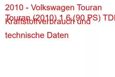 2010 - Volkswagen Touran
Touran (2010) 1.6 (90 PS) TDI Kraftstoffverbrauch und technische Daten