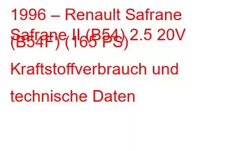 1996 – Renault Safrane
Safrane II (B54) 2.5 20V (B54F) (165 PS) Kraftstoffverbrauch und technische Daten