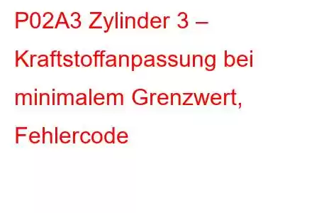 P02A3 Zylinder 3 – Kraftstoffanpassung bei minimalem Grenzwert, Fehlercode