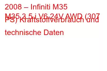 2008 – Infiniti M35
M35 3.5 i V6 24V AWD (307 PS) Kraftstoffverbrauch und technische Daten