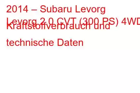 2014 – Subaru Levorg
Levorg 2.0 CVT (300 PS) 4WD Kraftstoffverbrauch und technische Daten