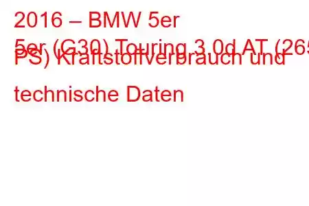 2016 – BMW 5er
5er (G30) Touring 3.0d AT (265 PS) Kraftstoffverbrauch und technische Daten