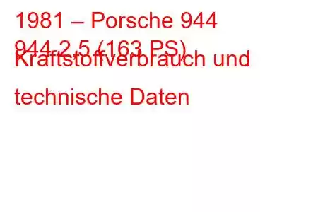 1981 – Porsche 944
944 2,5 (163 PS) Kraftstoffverbrauch und technische Daten