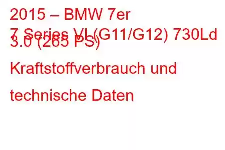 2015 – BMW 7er
7 Series VI (G11/G12) 730Ld 3.0 (265 PS) Kraftstoffverbrauch und technische Daten