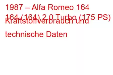 1987 – Alfa Romeo 164
164 (164) 2.0 Turbo (175 PS) Kraftstoffverbrauch und technische Daten