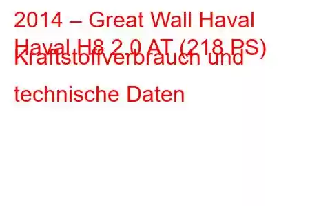 2014 – Great Wall Haval
Haval H8 2.0 AT (218 PS) Kraftstoffverbrauch und technische Daten