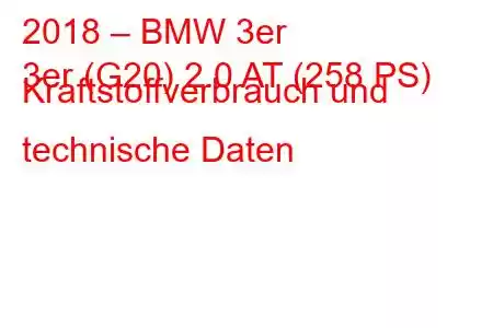 2018 – BMW 3er
3er (G20) 2.0 AT (258 PS) Kraftstoffverbrauch und technische Daten