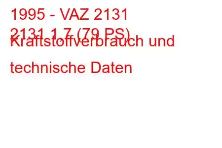 1995 - VAZ 2131
2131 1,7 (79 PS) Kraftstoffverbrauch und technische Daten