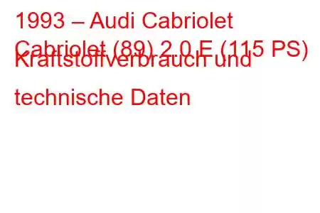 1993 – Audi Cabriolet
Cabriolet (89) 2.0 E (115 PS) Kraftstoffverbrauch und technische Daten