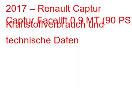 2017 – Renault Captur
Captur Facelift 0,9 MT (90 PS) Kraftstoffverbrauch und technische Daten