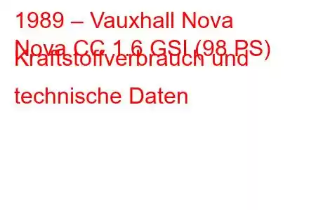 1989 – Vauxhall Nova
Nova CC 1.6 GSI (98 PS) Kraftstoffverbrauch und technische Daten