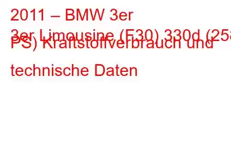 2011 – BMW 3er
3er Limousine (F30) 330d (258 PS) Kraftstoffverbrauch und technische Daten