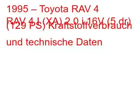 1995 – Toyota RAV 4
RAV 4 I (XA) 2.0 i 16V (5 dr) (129 PS) Kraftstoffverbrauch und technische Daten