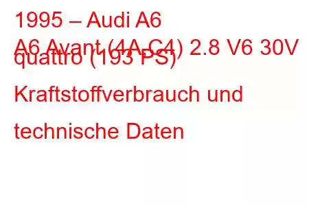 1995 – Audi A6
A6 Avant (4A,C4) 2.8 V6 30V quattro (193 PS) Kraftstoffverbrauch und technische Daten