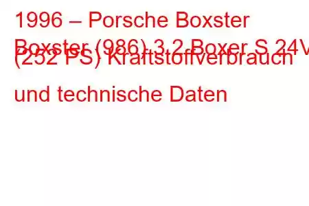 1996 – Porsche Boxster
Boxster (986) 3.2 Boxer S 24V (252 PS) Kraftstoffverbrauch und technische Daten