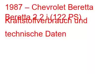 1987 – Chevrolet Beretta
Beretta 2.2 i (122 PS) Kraftstoffverbrauch und technische Daten