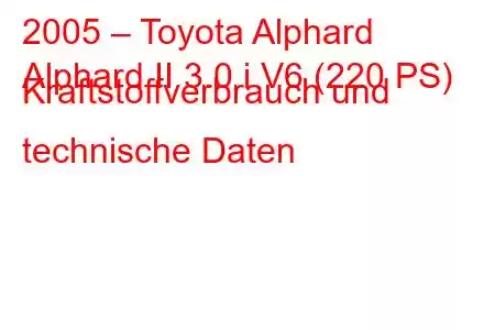 2005 – Toyota Alphard
Alphard II 3.0 i V6 (220 PS) Kraftstoffverbrauch und technische Daten