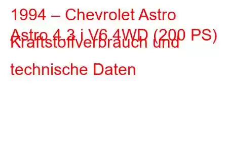 1994 – Chevrolet Astro
Astro 4.3 i V6 4WD (200 PS) Kraftstoffverbrauch und technische Daten