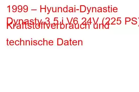 1999 – Hyundai-Dynastie
Dynasty 3.5 i V6 24V (225 PS) Kraftstoffverbrauch und technische Daten