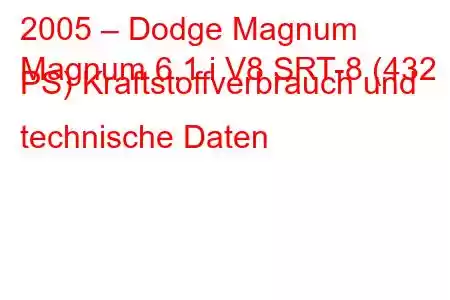 2005 – Dodge Magnum
Magnum 6.1 i V8 SRT-8 (432 PS) Kraftstoffverbrauch und technische Daten