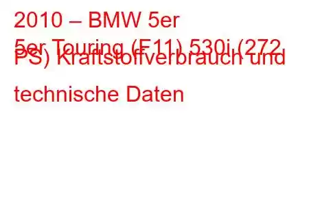 2010 – BMW 5er
5er Touring (F11) 530i (272 PS) Kraftstoffverbrauch und technische Daten