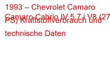 1993 – Chevrolet Camaro
Camaro Cabrio IV 5.7 i V8 (279 PS) Kraftstoffverbrauch und technische Daten