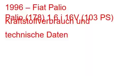 1996 – Fiat Palio
Palio (178) 1.6 i 16V (103 PS) Kraftstoffverbrauch und technische Daten