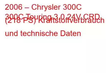 2006 – Chrysler 300C
300C Touring 3.0 24V CRD (218 PS) Kraftstoffverbrauch und technische Daten