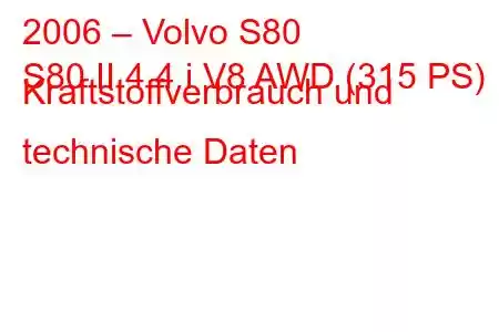 2006 – Volvo S80
S80 II 4.4 i V8 AWD (315 PS) Kraftstoffverbrauch und technische Daten