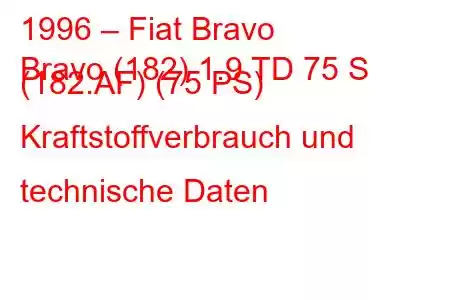 1996 – Fiat Bravo
Bravo (182) 1.9 TD 75 S (182.AF) (75 PS) Kraftstoffverbrauch und technische Daten