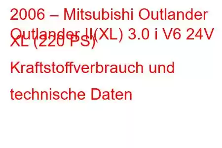 2006 – Mitsubishi Outlander
Outlander II(XL) 3.0 i V6 24V XL (220 PS) Kraftstoffverbrauch und technische Daten