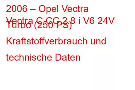 2006 – Opel Vectra
Vectra C CC 2.8 i V6 24V Turbo (250 PS) Kraftstoffverbrauch und technische Daten