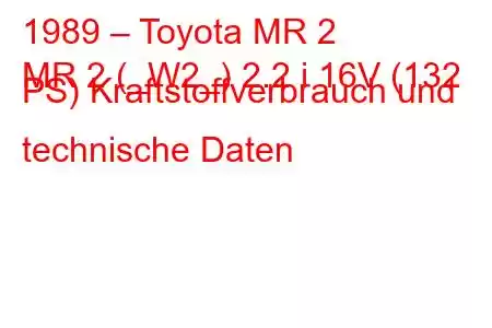 1989 – Toyota MR 2
MR 2 (_W2_) 2.2 i 16V (132 PS) Kraftstoffverbrauch und technische Daten