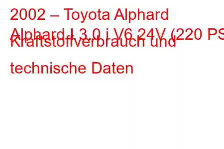 2002 – Toyota Alphard
Alphard I 3.0 i V6 24V (220 PS) Kraftstoffverbrauch und technische Daten