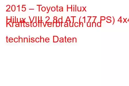 2015 – Toyota Hilux
Hilux VIII 2.8d AT (177 PS) 4x4 Kraftstoffverbrauch und technische Daten