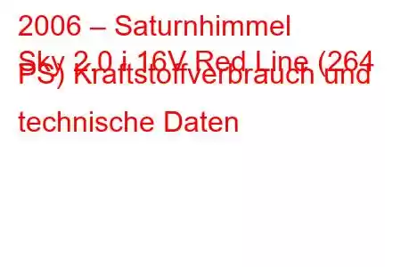 2006 – Saturnhimmel
Sky 2.0 i 16V Red Line (264 PS) Kraftstoffverbrauch und technische Daten