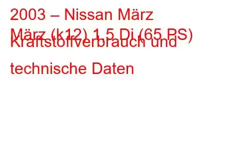 2003 – Nissan März
März (k12) 1,5 Di (65 PS) Kraftstoffverbrauch und technische Daten